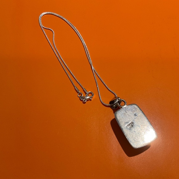 Large Southwestern Vintage Sterling Silver Turquoise 1” Pendant 20” Necklace - Picture 6 of 10